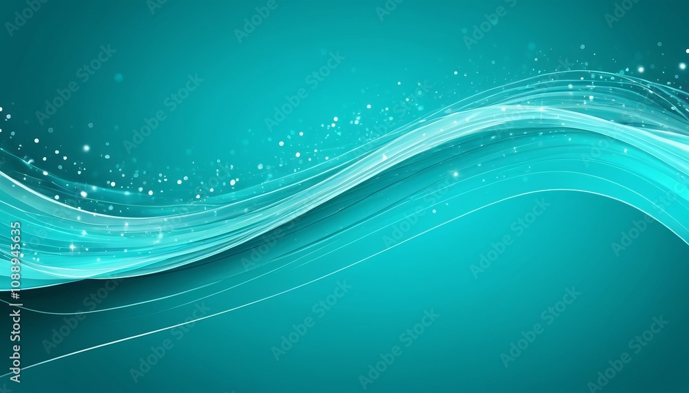 Poster turquoise wave with sparkling lights and abstract motion in a serene background