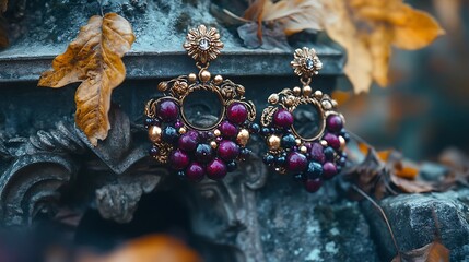 Naklejka premium Handcrafted Gemstone Earrings with Unique Antlers Rustic Design Illustration
