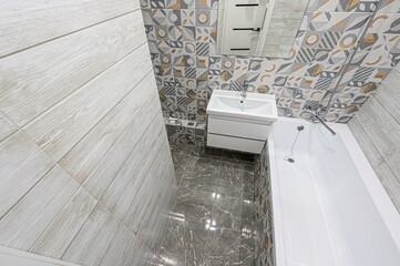 interior apartment room bathroom, sink, decorative elements, toilet. WC, sanitary unit, wash room