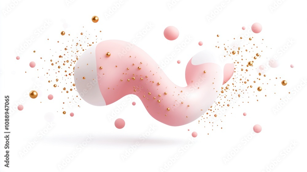 Aufkleber abstract design featuring pink and white shapes with golden sparkles on a white background.