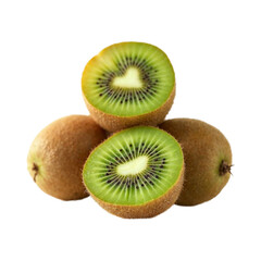 Fototapeta premium Kiwi Fruit Stacked With Fresh Halves Isolated on White