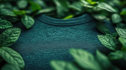 Obraz premium Dark teal shirt nestled amongst lush green leaves.