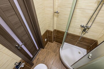 interior apartment room bathroom, sink, decorative elements, toilet. WC, sanitary unit, wash room