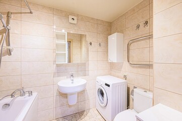 interior apartment room bathroom, sink, decorative elements, toilet. WC, sanitary unit, wash room