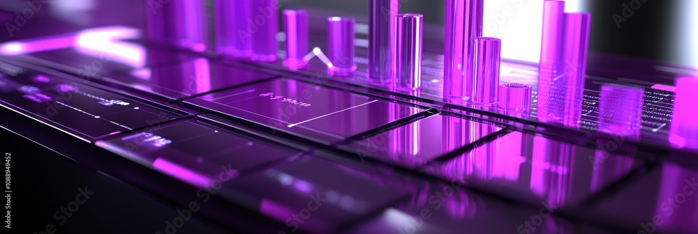 Poster A futuristic interface with purple visualizations and buttons, suggesting digital interaction.