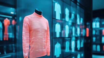 Innovative transparent display screen showcases fashion in retail window urban environment technology gigapixel quality