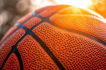 Fototapeta premium Basketball Ball on Court Surrounded by Soft Sunlight