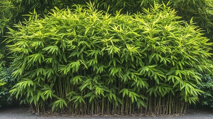 Thick bamboo foliage in lush green nature scene urban garden outdoor environment close-up view tranquility