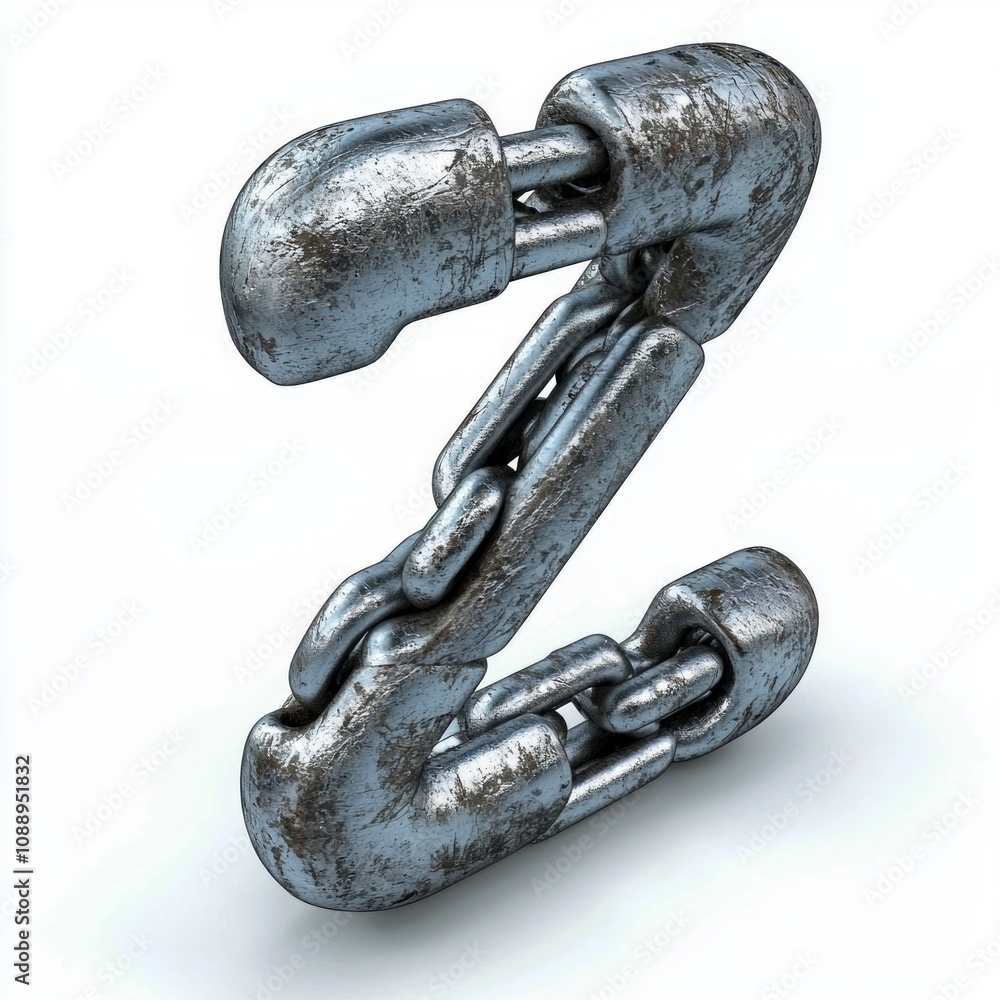 Poster distinct letter z forms from rough chain links isolated on a white background. this creative represe