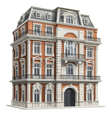 Naklejka premium PNG Chic brick building with balconies in city