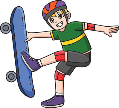 boy skateboarding, green shirt, helmet, action clip art preview