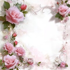 Watercolor Floral Frame with Soft Pastel Pink and Purple Flowers.