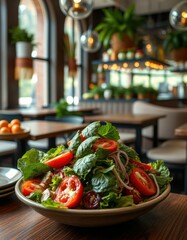 Fresh garden salad served at a trendy restaurant during lunchtime