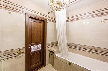 interior apartment room bathroom, sink, decorative elements, toilet. WC, sanitary unit, wash room