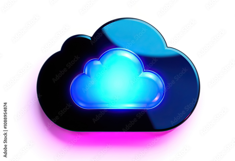 Poster neon cloud storage glowing blue and purple futuristic technology icon secure file sharing internet s