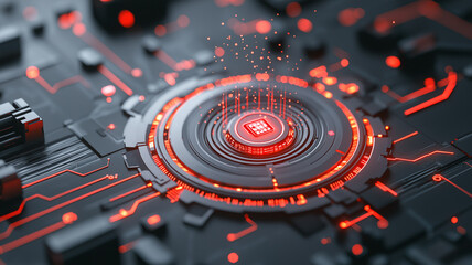 High tech futuristic interface design with vibrant red elements