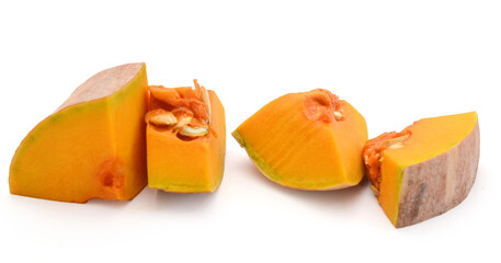 Cut the Cream Pumpkin and put it on a white background - stock photo