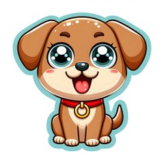 AI Generate of Sticker Puppy or Baby Dog in cartoon style with a happy expression, isolated in white background
