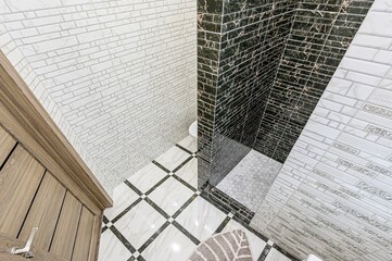 interior apartment room bathroom, sink, decorative elements, toilet. WC, sanitary unit, wash room