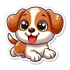 Obraz premium AI Generate of Sticker Puppy or Baby Dog in cartoon style with a happy expression, isolated in white background
