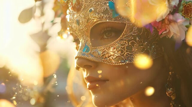 Carnival festival, Latin woman portrait wearing a face mask