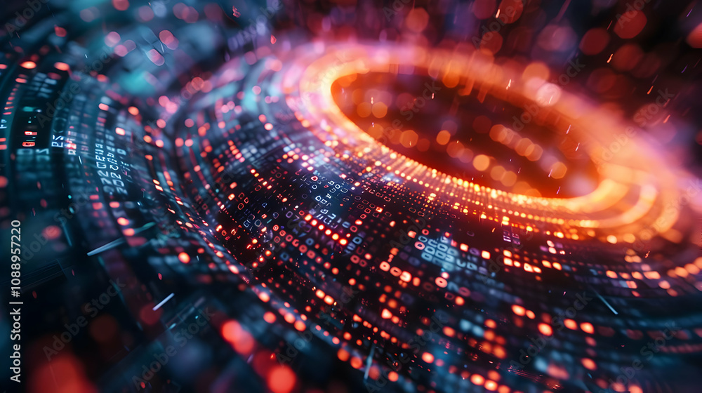 Poster abstract 3d digital data stream swirling in vibrant colors, creating a futuristic and technological 