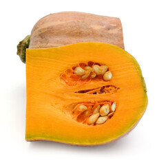 Cut the Cream Pumpkin and put it on a white background - stock photo
