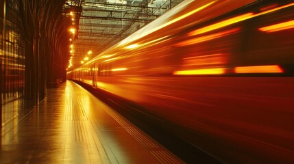 High-Speed Train on Sunset Platform, Motion Blur