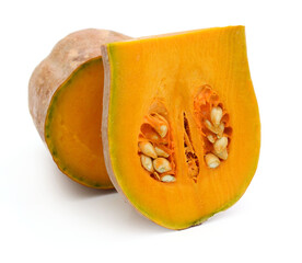 Cut the Cream Pumpkin and put it on a white background - stock photo
