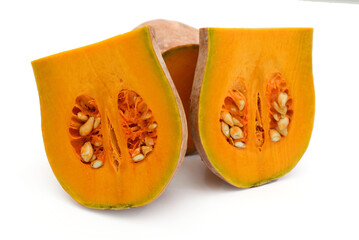 Cut the Cream Pumpkin and put it on a white background - stock photo
