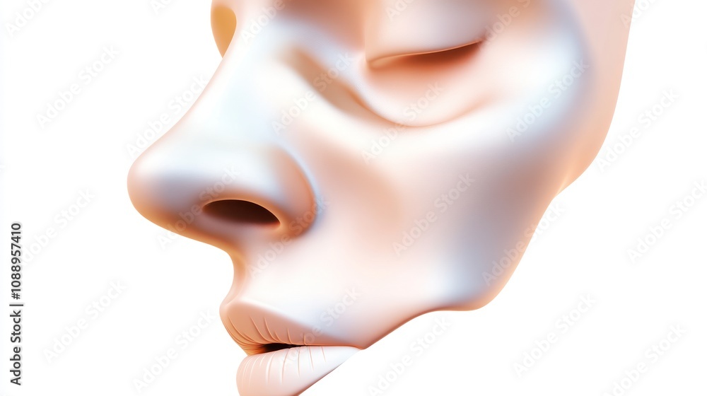 Poster A stylized 3D rendering of a human face in profile, emphasizing facial features and contours.