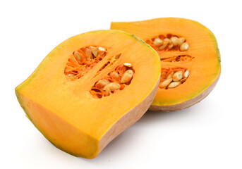 Cut the Cream Pumpkin and put it on a white background - stock photo
