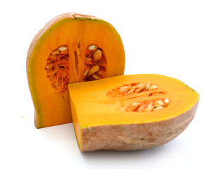 Cut the Cream Pumpkin and put it on a white background - stock photo
