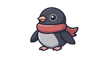Obraz premium Adorable Cartoon Penguin Wearing a Red Scarf