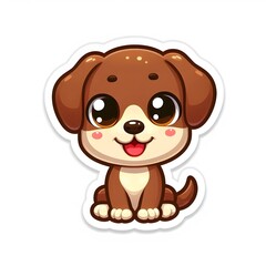 AI Generate of Sticker Puppy or Baby Dog in cartoon style with a happy expression, isolated in white background