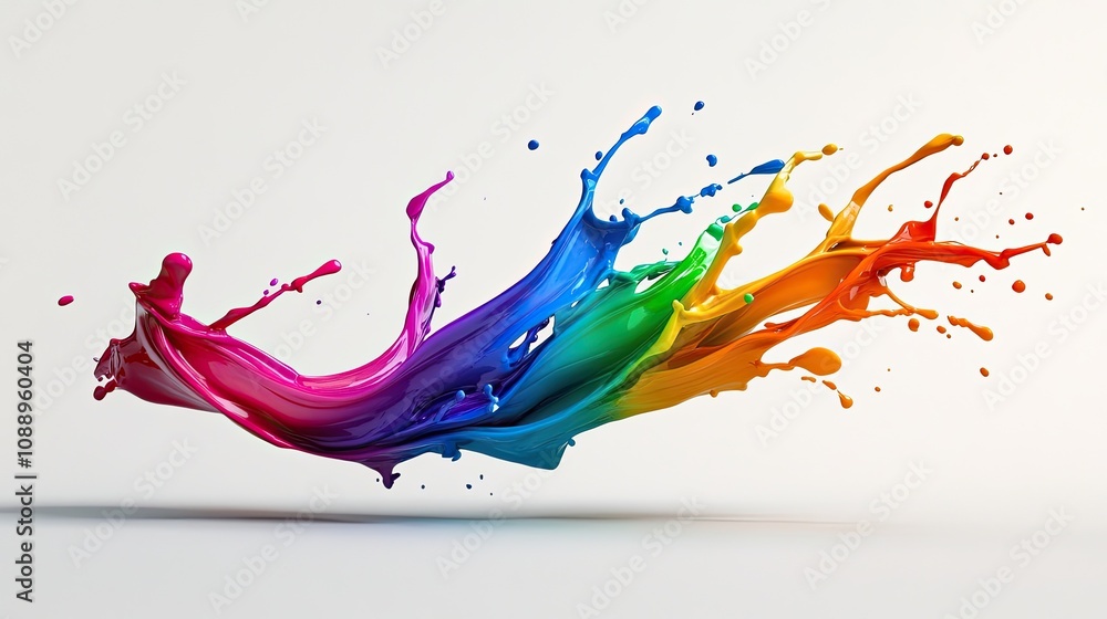 Poster rainbow paint splashing dynamically across white background