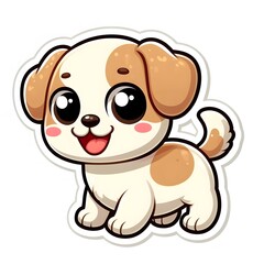 AI Generate of Sticker Puppy or Baby Dog in cartoon style with a happy expression, isolated in white background