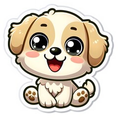 Obraz premium AI Generate of Sticker Puppy or Baby Dog in cartoon style with a happy expression, isolated in white background