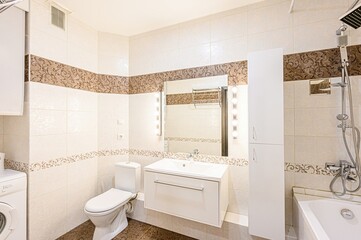 interior apartment room bathroom, sink, decorative elements, toilet. WC, sanitary unit, wash room