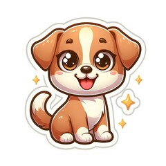 Fototapeta premium AI Generate of Sticker Puppy or Baby Dog in cartoon style with a happy expression, isolated in white background