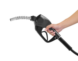 Hands holding Fuel black nozzle, transparent background