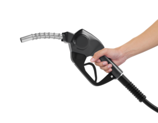 Hands holding Fuel black nozzle, transparent background