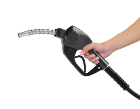 Hands holding Fuel black nozzle, transparent background