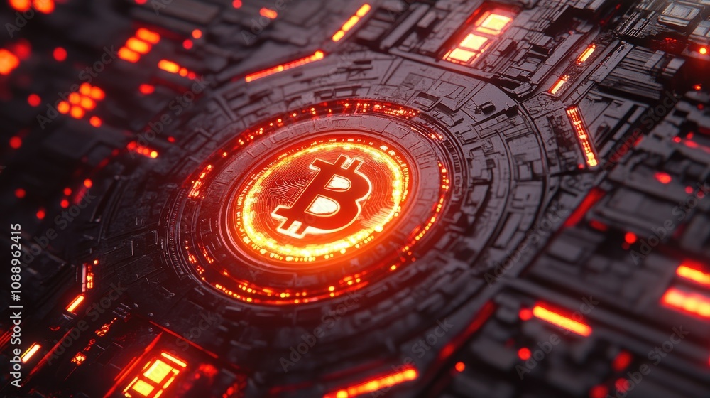Aufkleber glowing bitcoin symbol embedded in futuristic circuitry