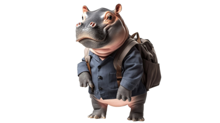 hippo student cartoon white background