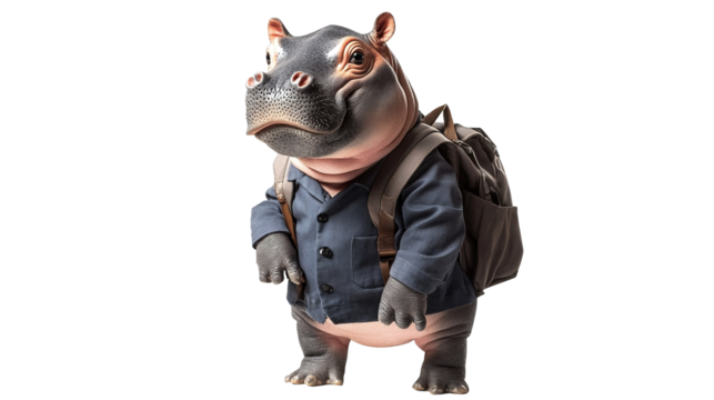 hippo student cartoon white background