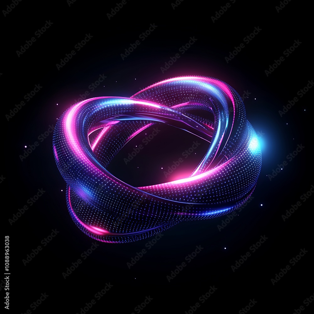 Poster abstract 3d rendering of a twisted hyperboloid shape with colorful light trails and sparkling effect