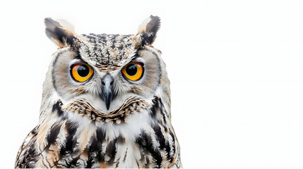 Obraz premium owl headshot with closeup of face with a white accent, text area, png