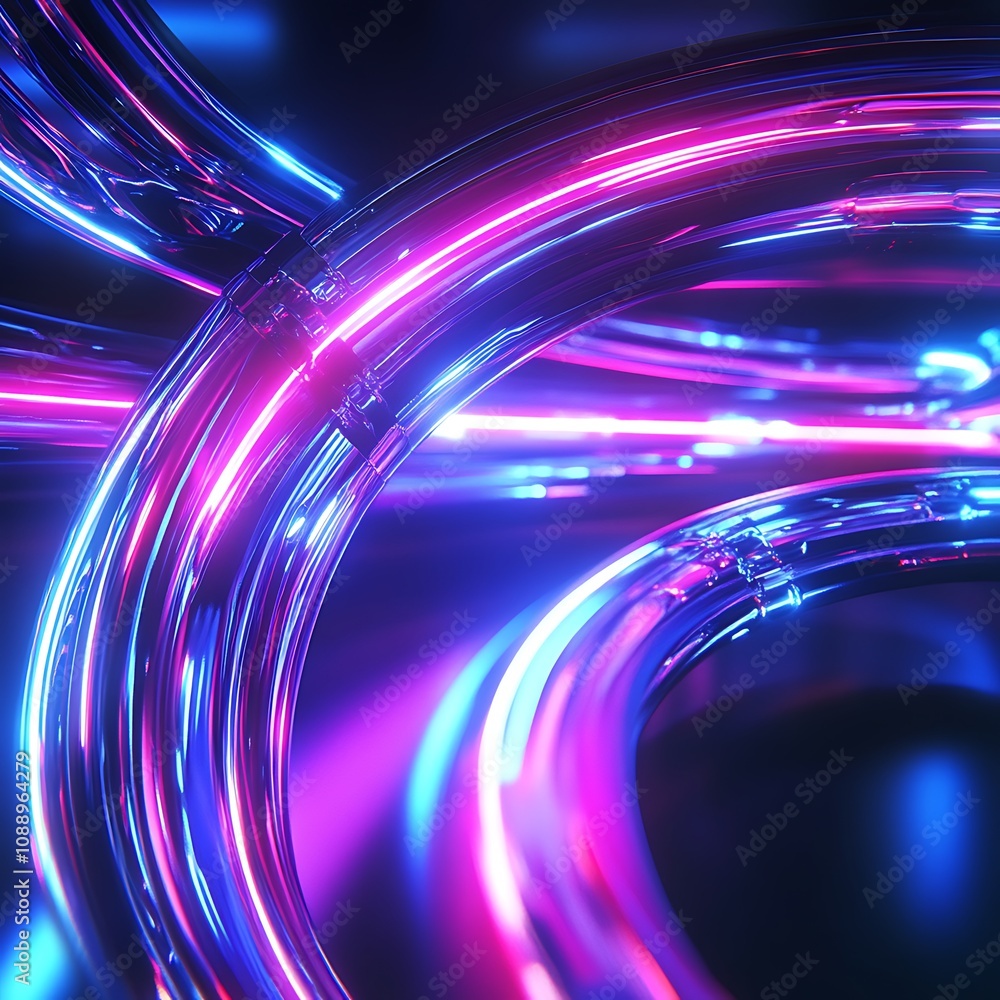 Poster abstract background of colorful neon light tubes in a futuristic environment, creating dynamic patte