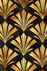 Repeating gold and black geometric patterns in an Art Deco style, ideal for luxurious or vintage-themed projects. 
